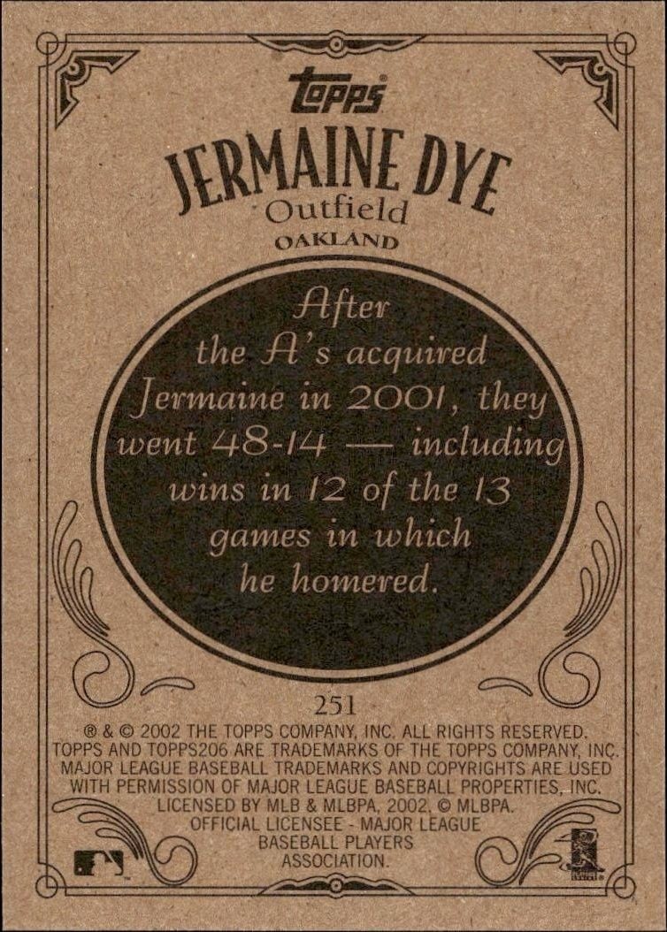 2002 Topps 206 Jermaine Dye #251 baseball trading card back
