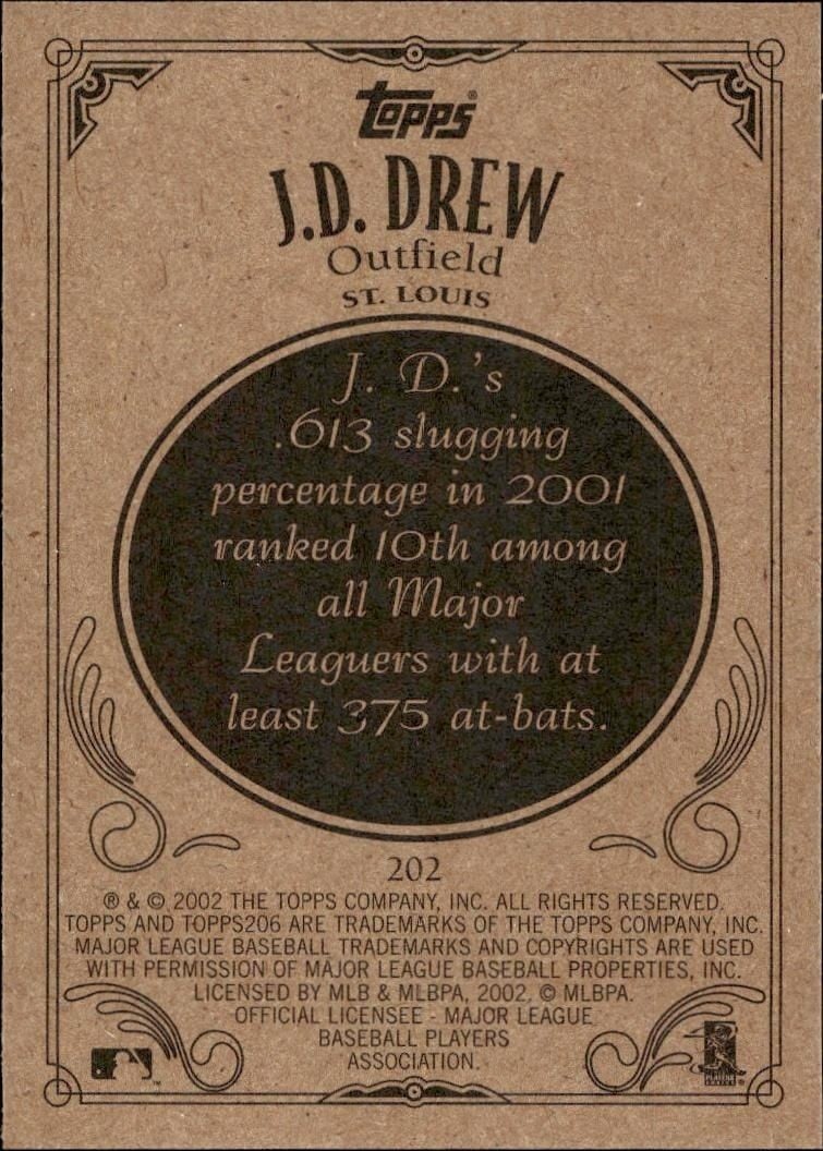 2002 Topps 206 J.D. Drew #202 baseball trading card back