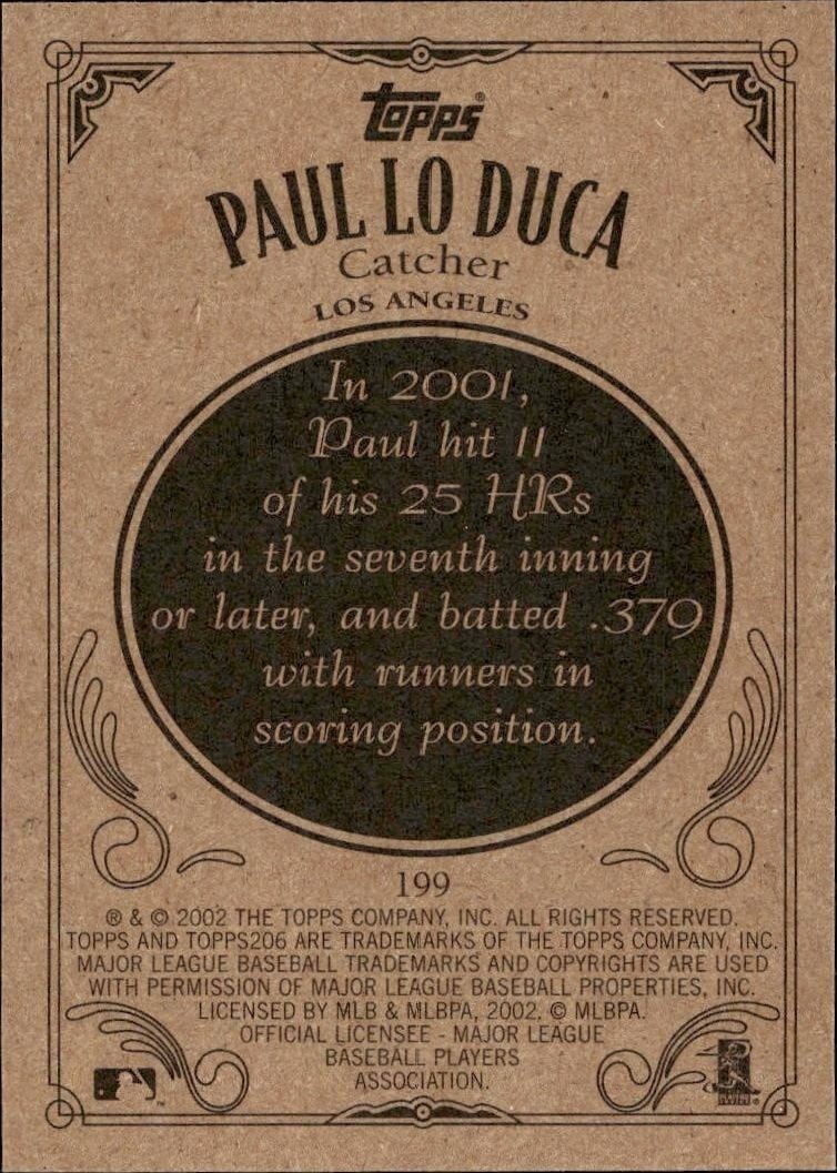 2002 Topps 206 Paul Lo Duca #199 baseball trading card back