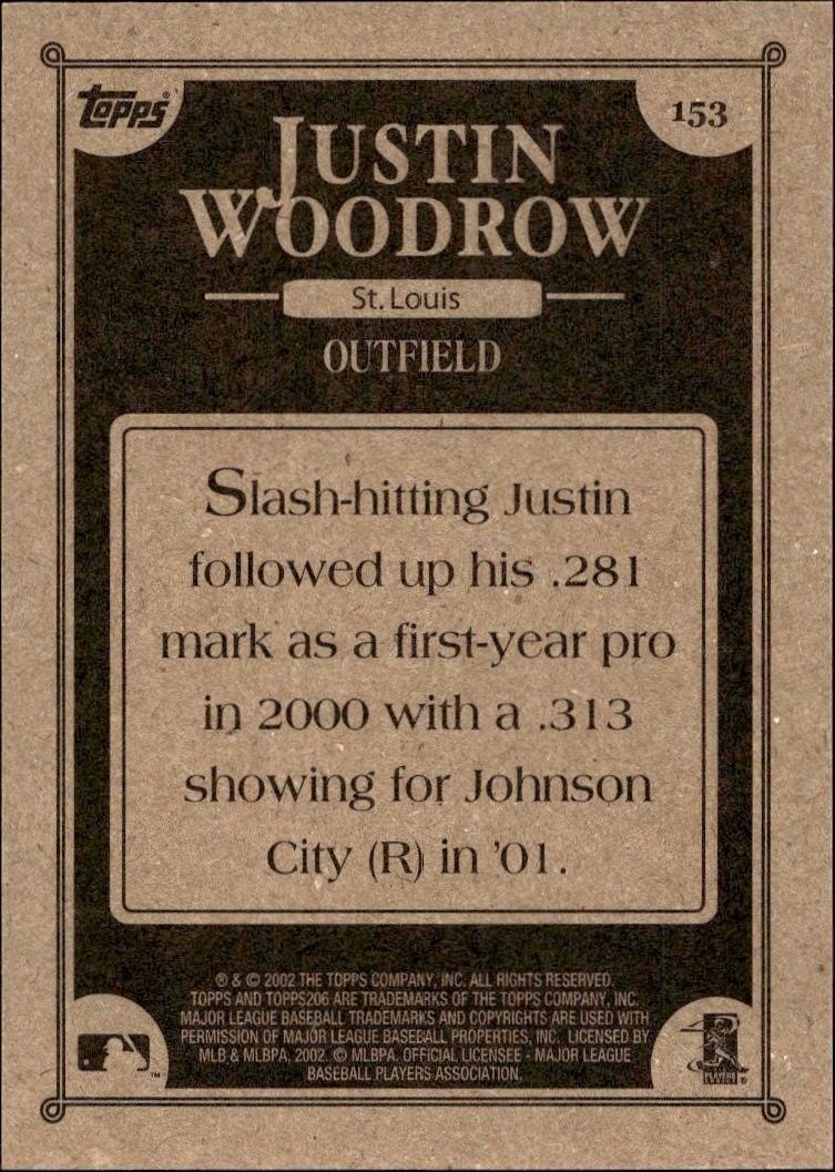 2002 Topps 206 Justin Woodrow #153 baseball trading card back