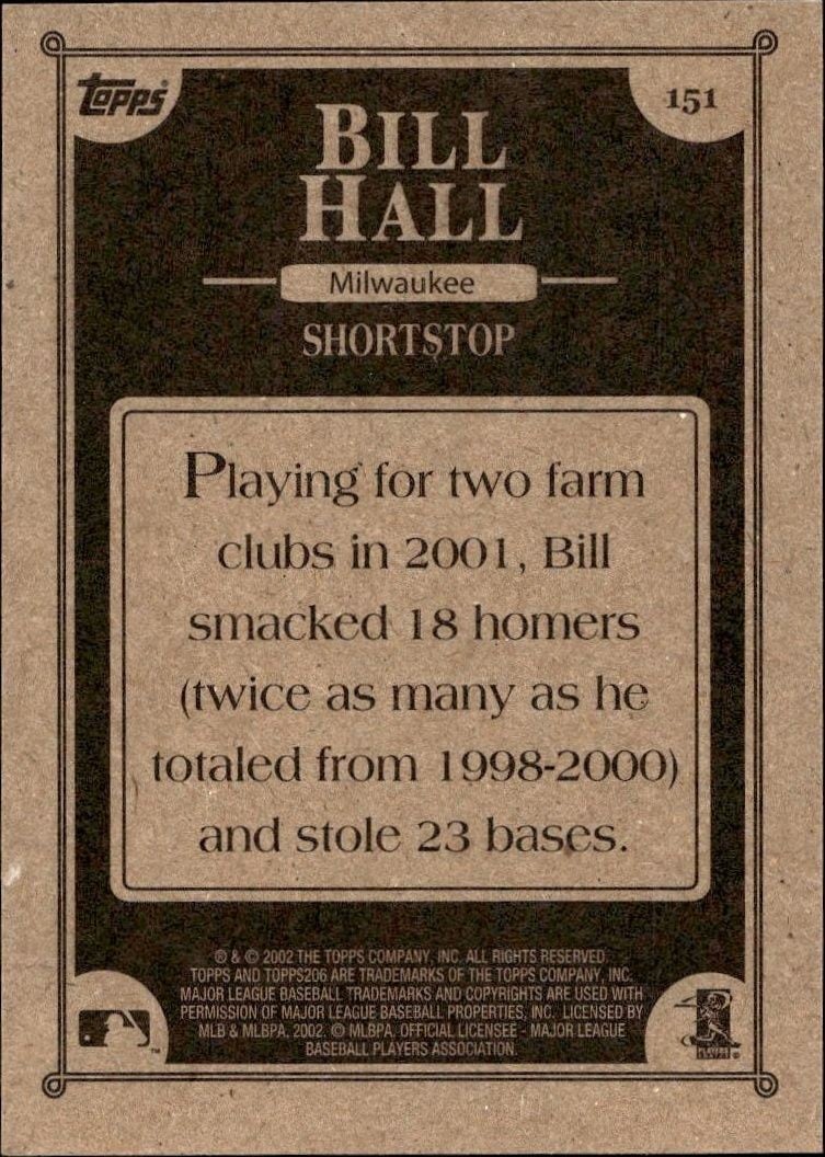 2002 Topps 206 Bill Hall #151 baseball trading card back