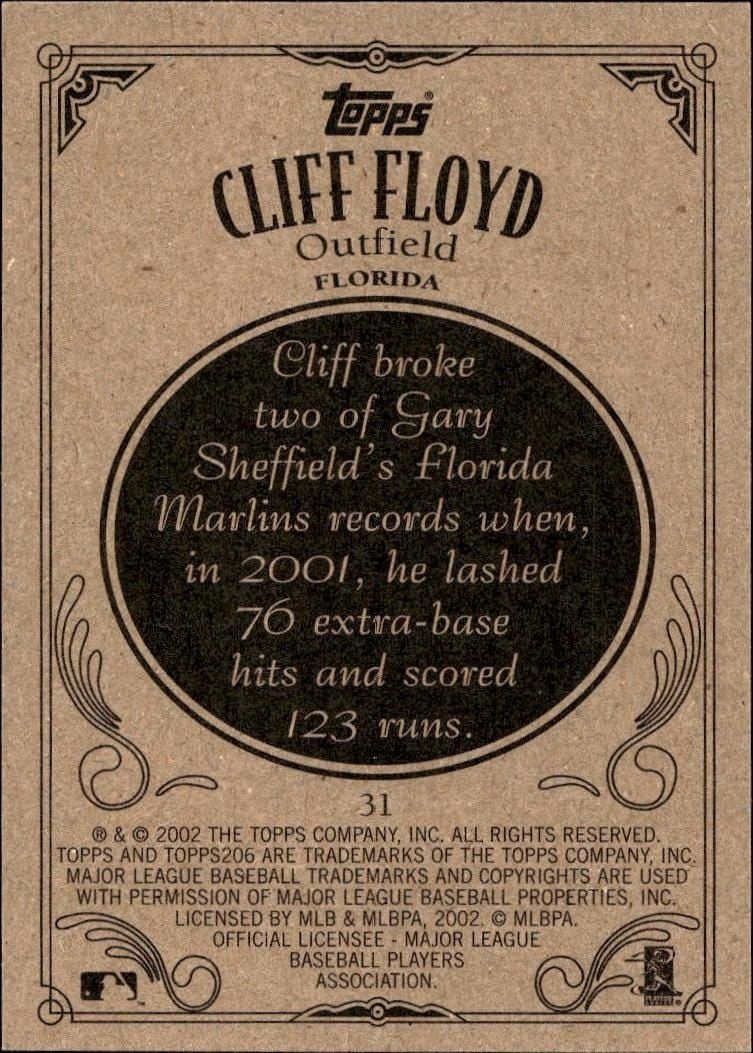 2002 Topps 206 Cliff Floyd #31 baseball trading card back