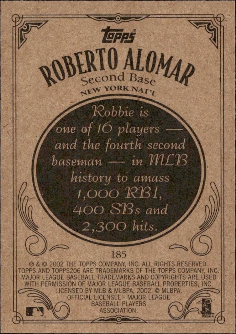 2002 Topps 206 Roberto Alomar #185 baseball trading card back