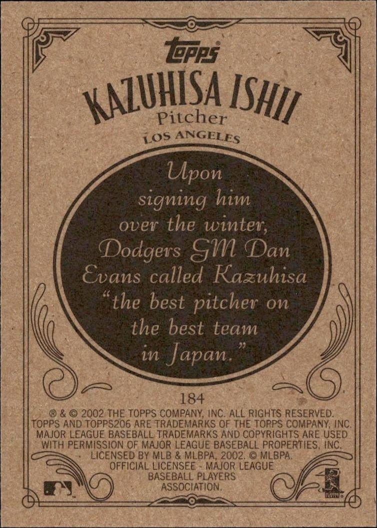 2002 Topps 206 Kazuhisa Ishii #184 baseball trading card back