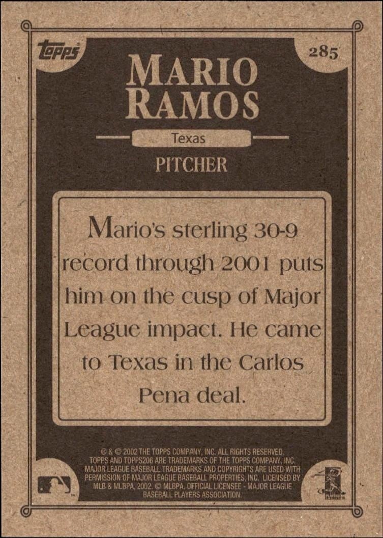 2002 Topps 206 Mario Ramos #285 baseball trading card back