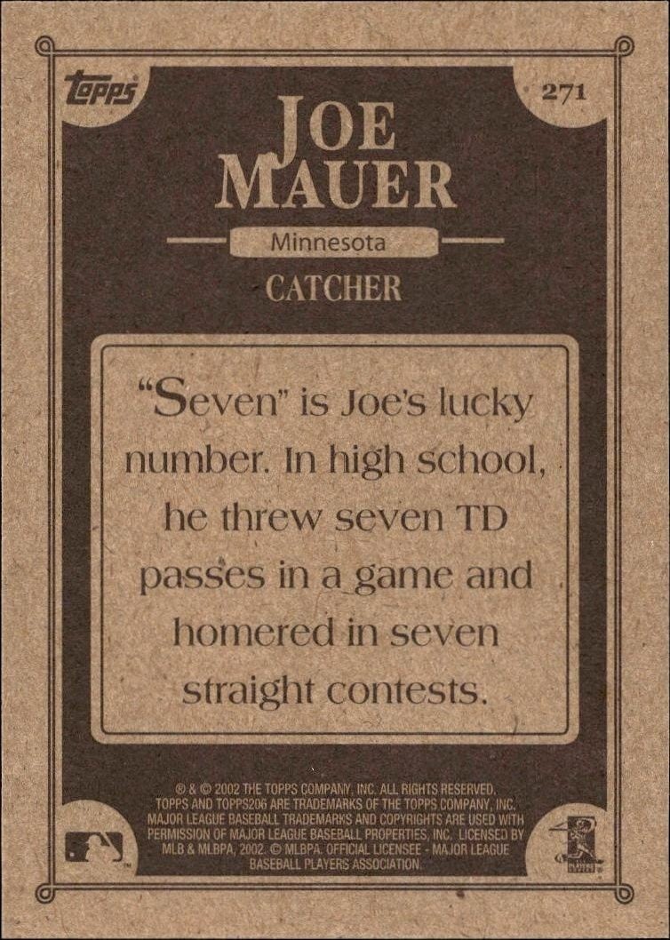 2002 Topps 206 Joe Mauer #271 baseball trading card back