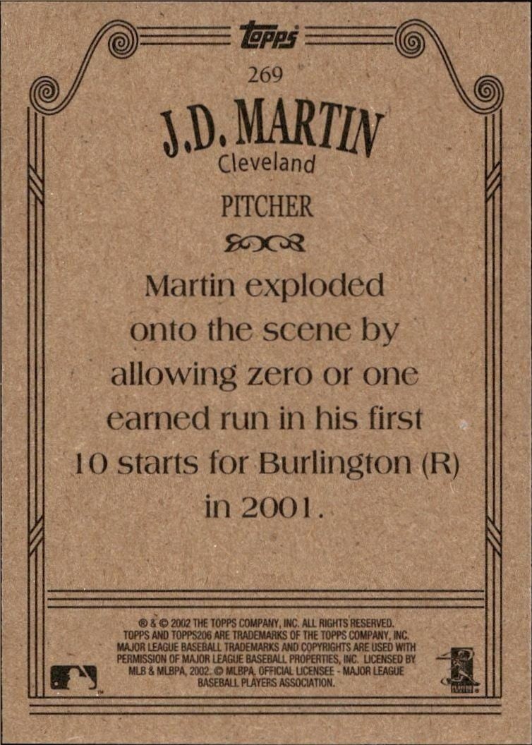 2002 Topps 206 J.D. Martin #269 baseball trading card back
