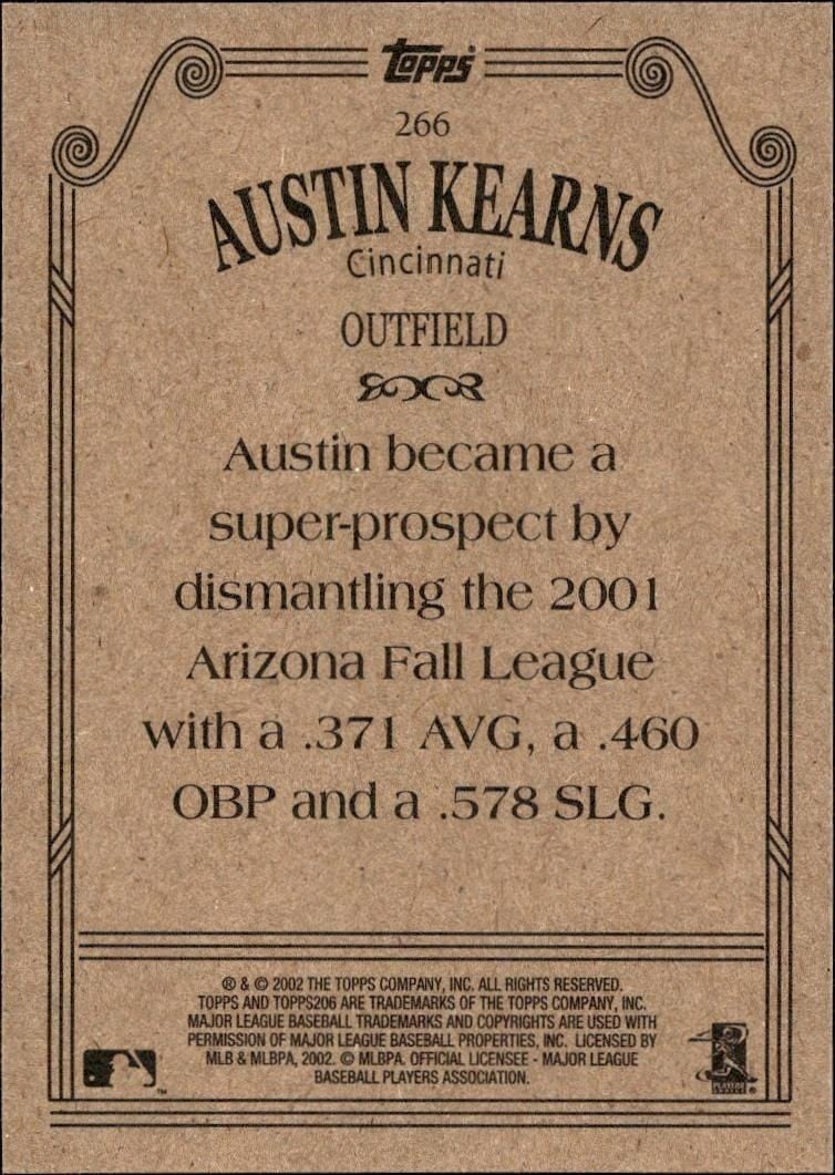 2002 Topps 206 Austin Kearns #266 baseball trading card back
