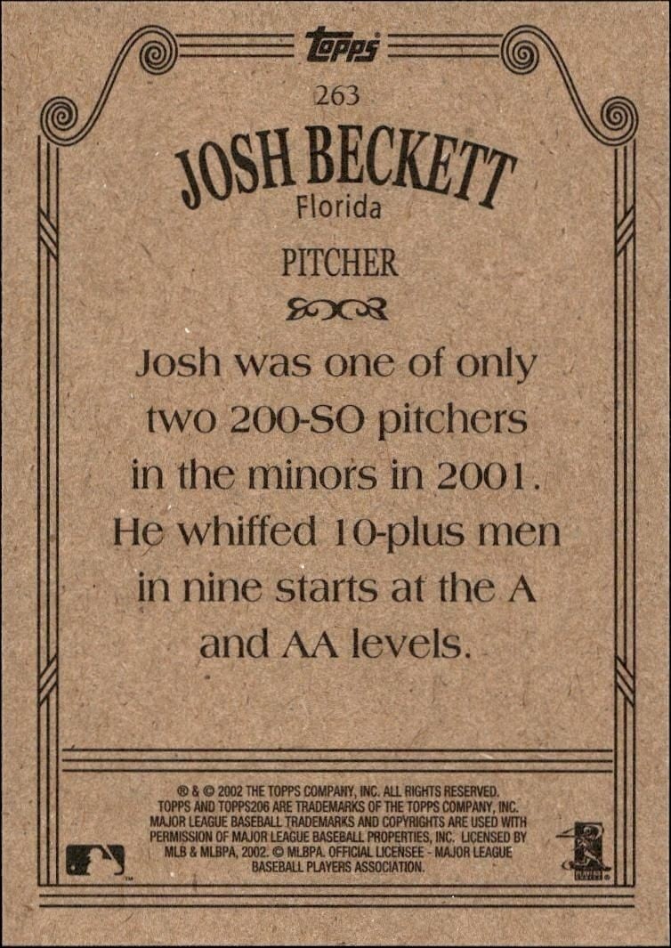 2002 Topps 206 Josh Beckett #263 baseball trading card back