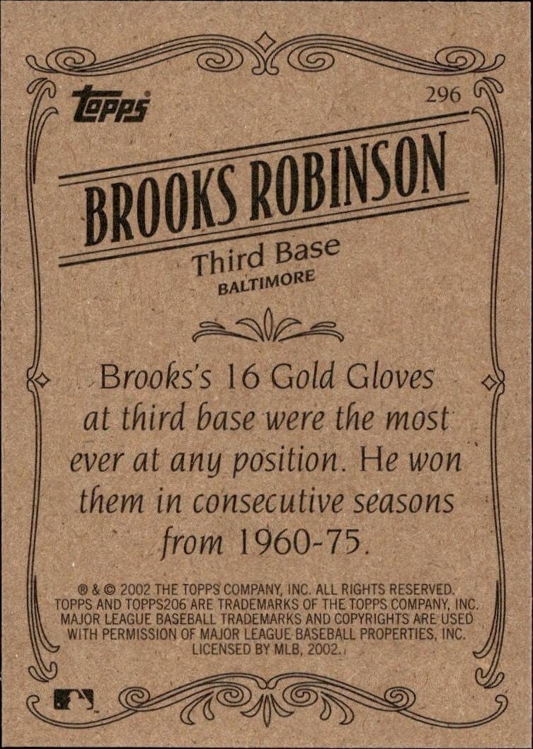 2002 Topps 206 Brooks Robinson #296 baseball trading card back