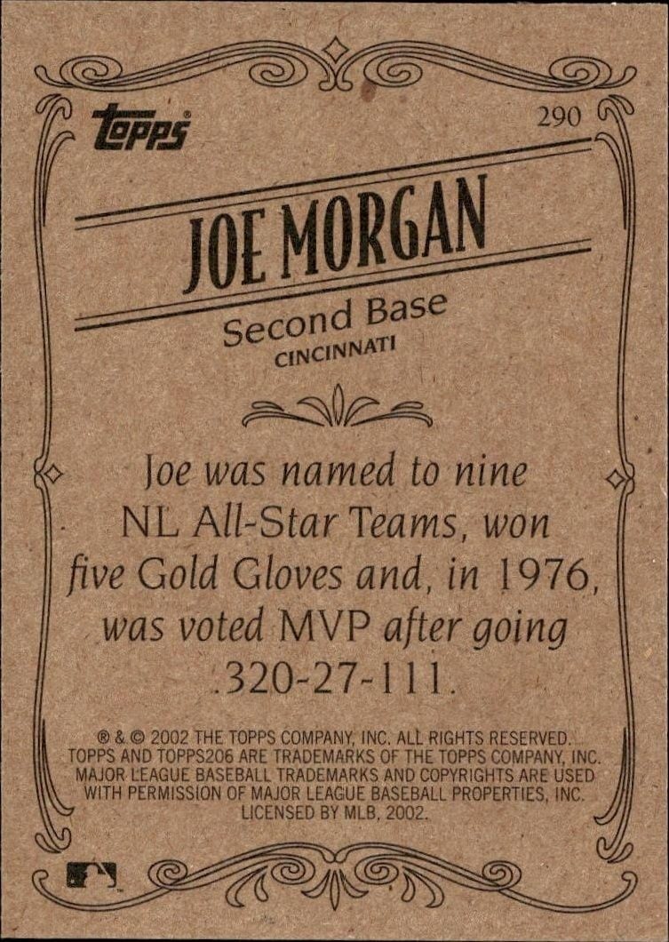 2002 Topps 206 Joe Morgan #290 baseball trading card back