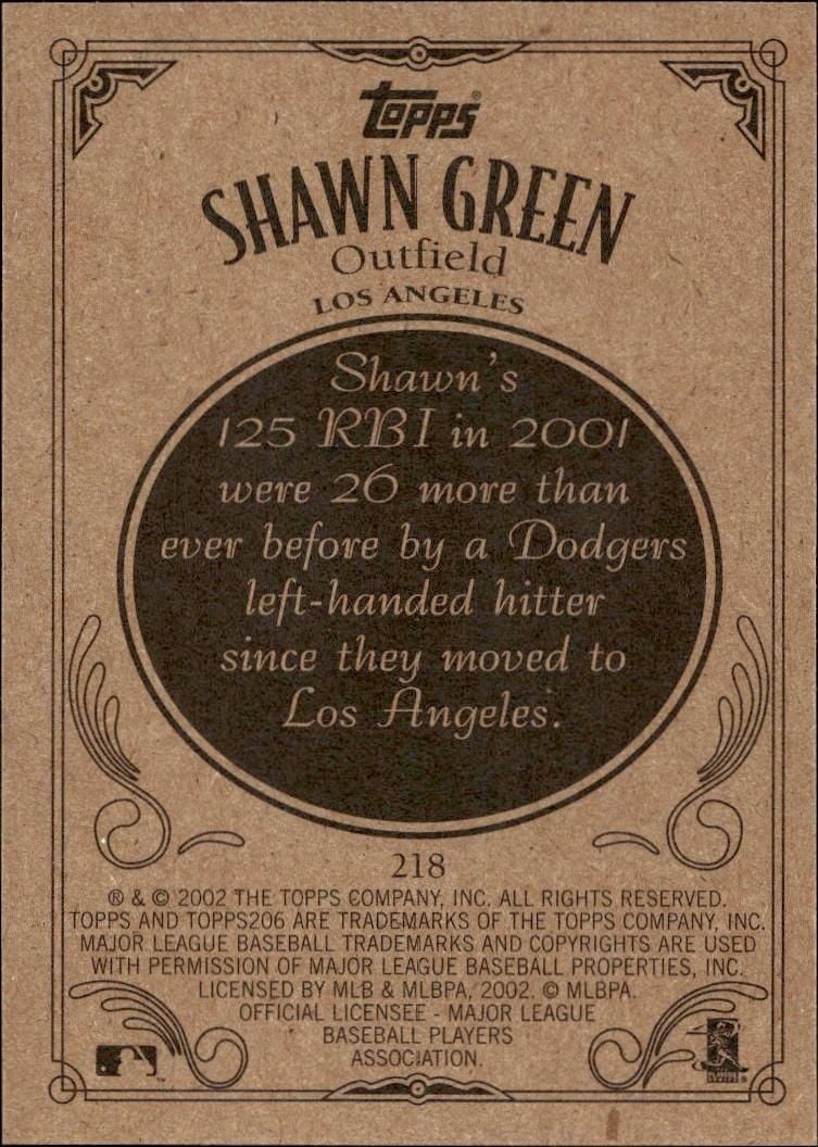 2002 Topps 206 Shawn Green #218 baseball trading card back
