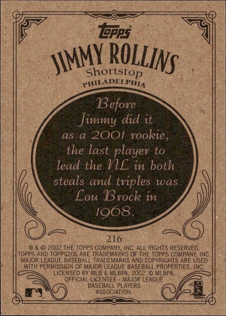 2002 Topps 206 Jimmy Rollins #216 baseball trading card back