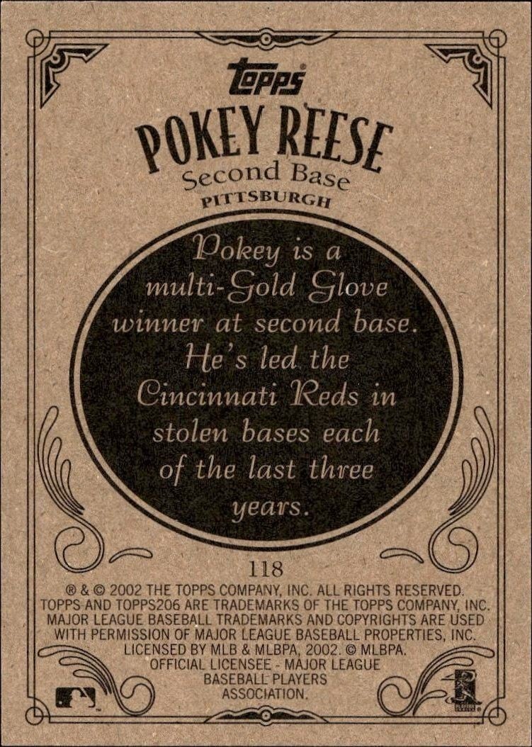 2002 Topps 206 Pokey Reese #118 baseball trading card back