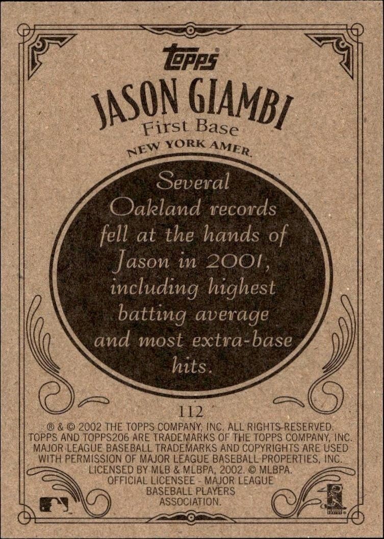 2002 Topps 206 Jason Giambi #112 baseball trading card back