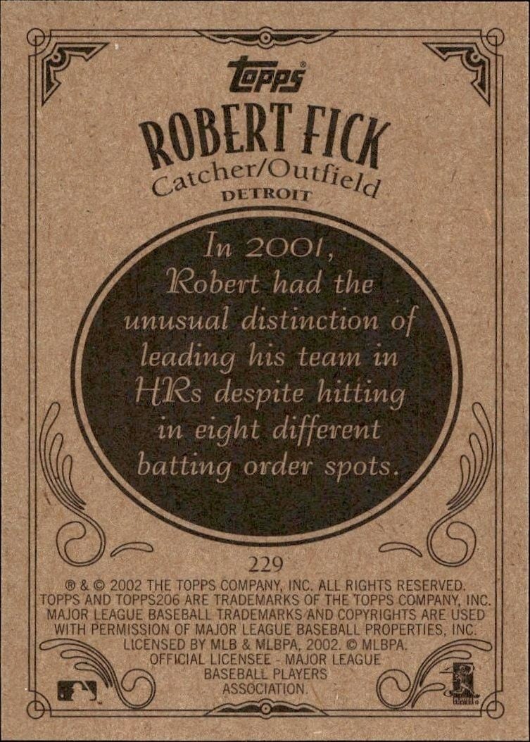 2002 Topps 206 Robert Fick #229 baseball trading card back
