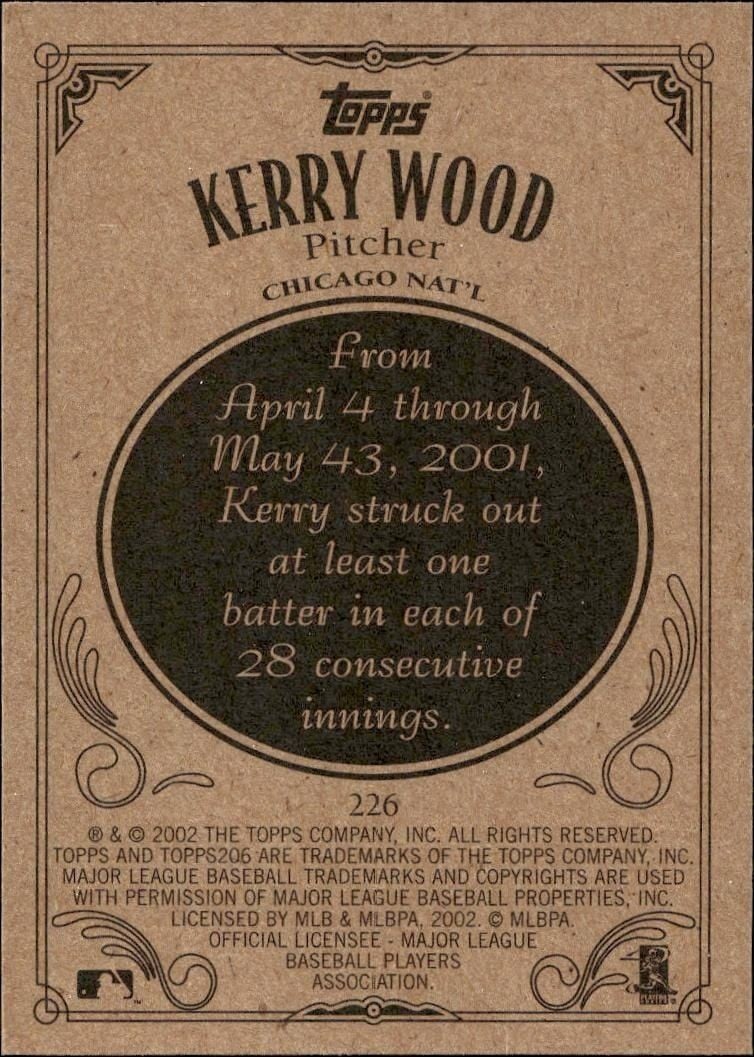 2002 Topps 206 Kerry Wood #226 baseball trading card back