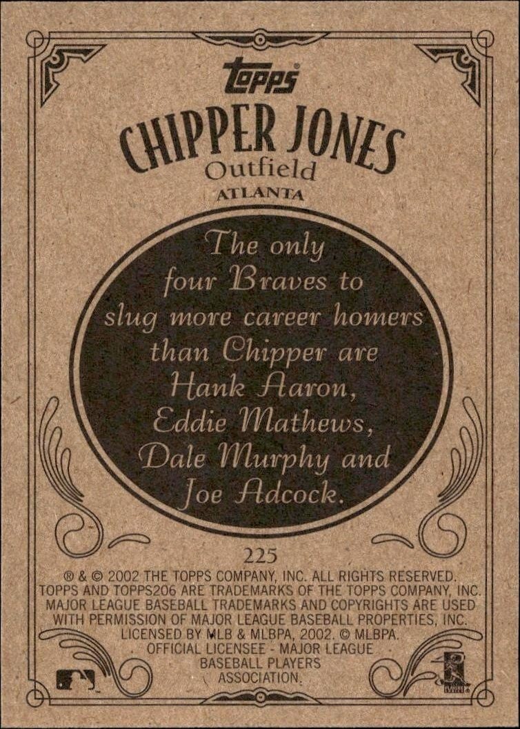2002 Topps 206 Chipper Jones #225 baseball trading card back