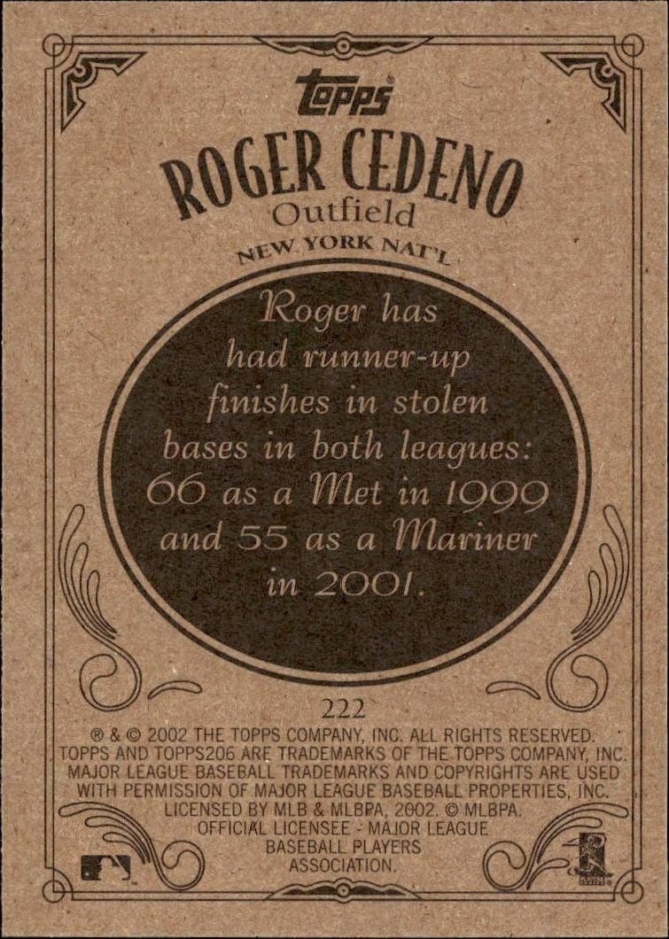 2002 Topps 206 Roger Cedeno #222 baseball trading card back