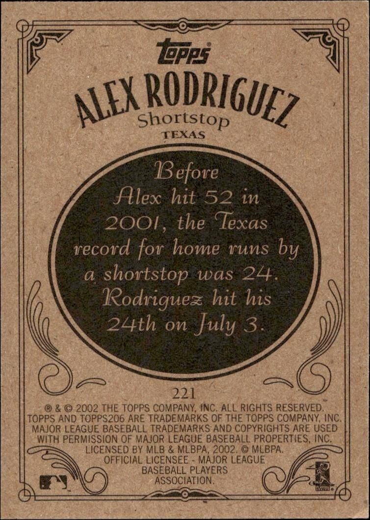 2002 Topps 206 Alex Rodriguez #221 baseball trading card back