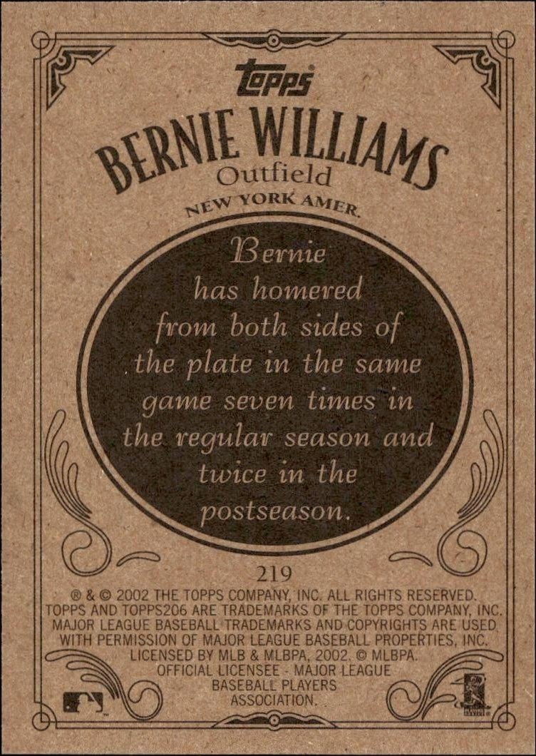 2002 Topps 206 Bernie Williams #219 baseball trading card back