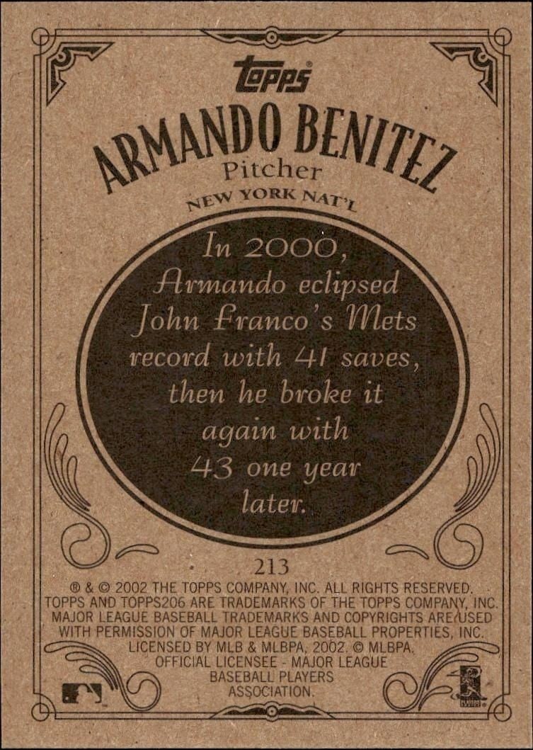 2002 Topps 206 Armando Benitez #213 baseball trading card back