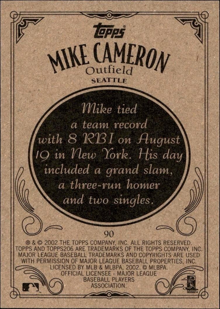 2002 Topps 206 Mike Cameron #90 baseball trading card back