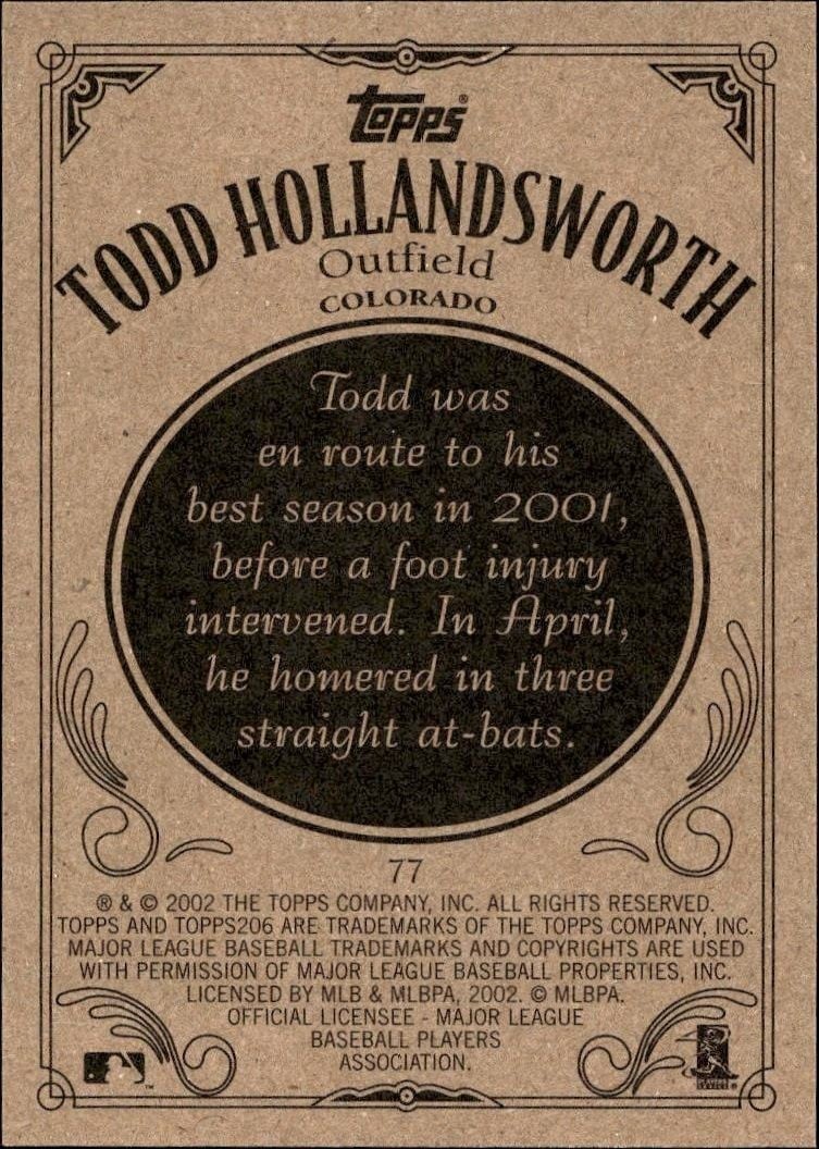 2002 Topps 206 Todd Hollandsworth #77 baseball trading card back