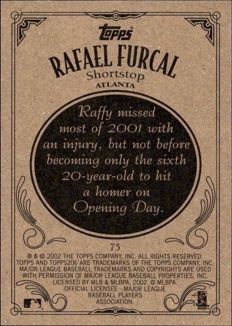 2002 Topps 206 Rafael Furcal #75 baseball trading card back
