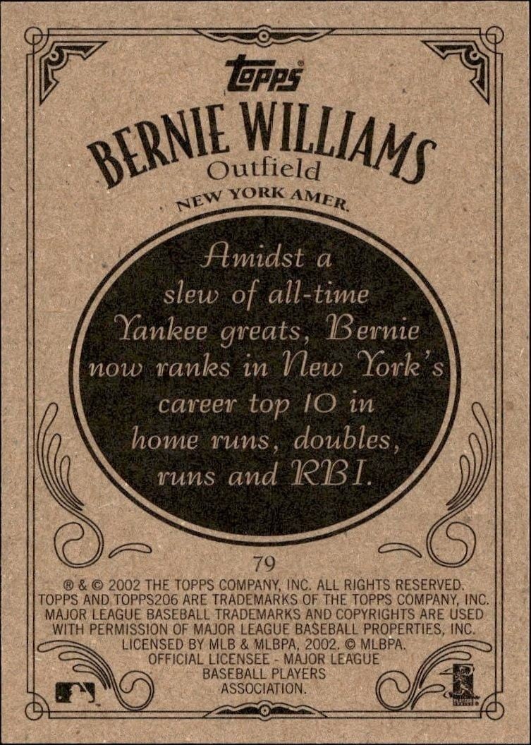 2002 Topps 206 Bernie Williams #79 baseball trading card back