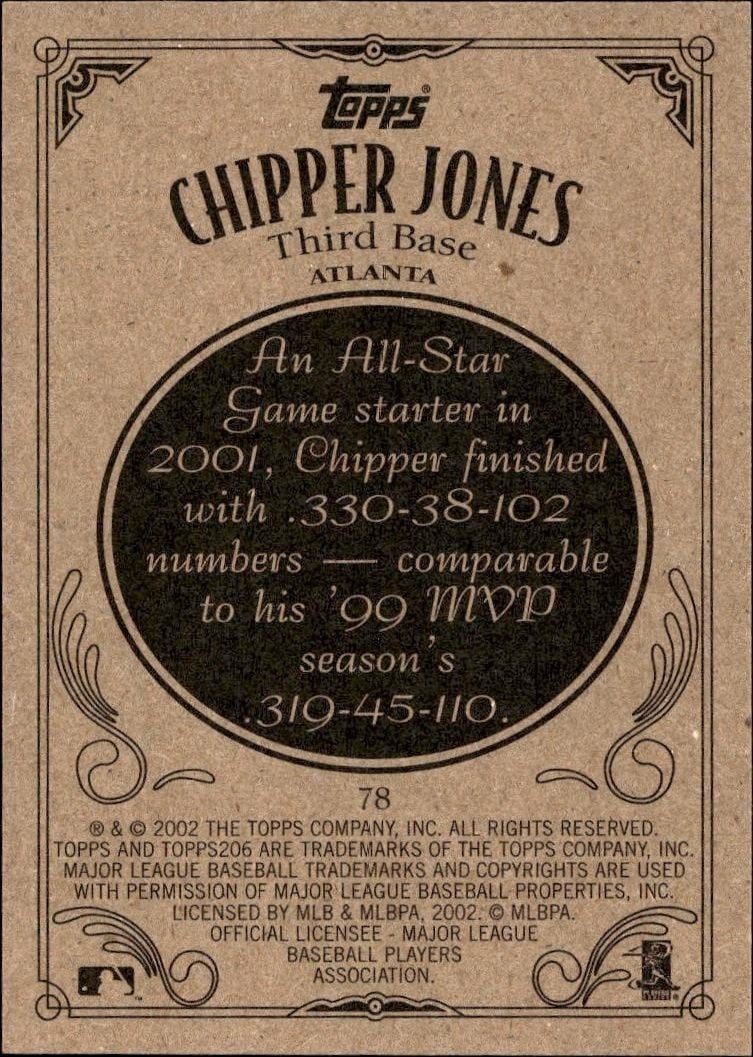 2002 Topps 206 Chipper Jones #78 baseball trading card back
