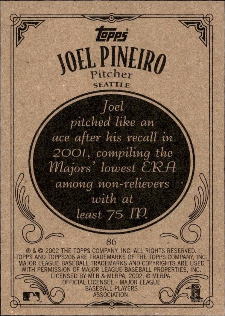 2002 Topps 206 Joel Pineiro #86 baseball trading card back