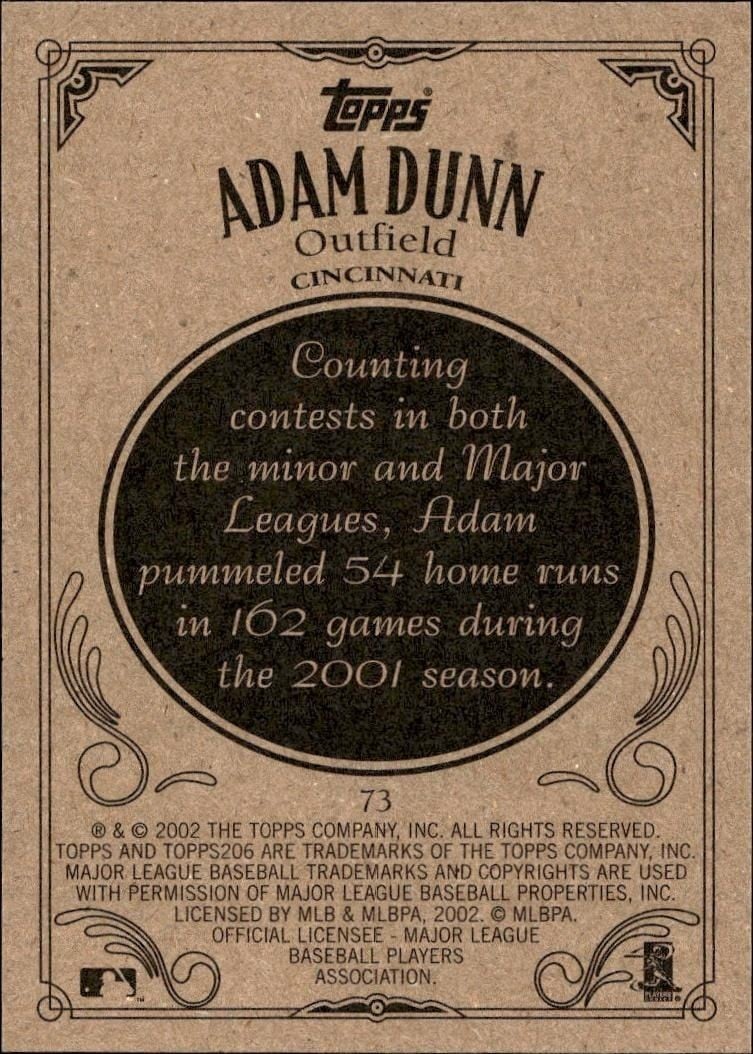 2002 Topps 206 Adam Dunn #73 baseball trading card back