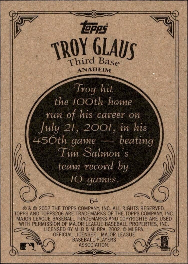 2002 Topps 206 Troy Glaus #64 baseball trading card back
