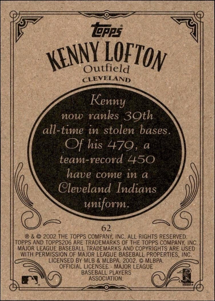 2002 Topps 206 Kenny Lofton #62 baseball trading card back