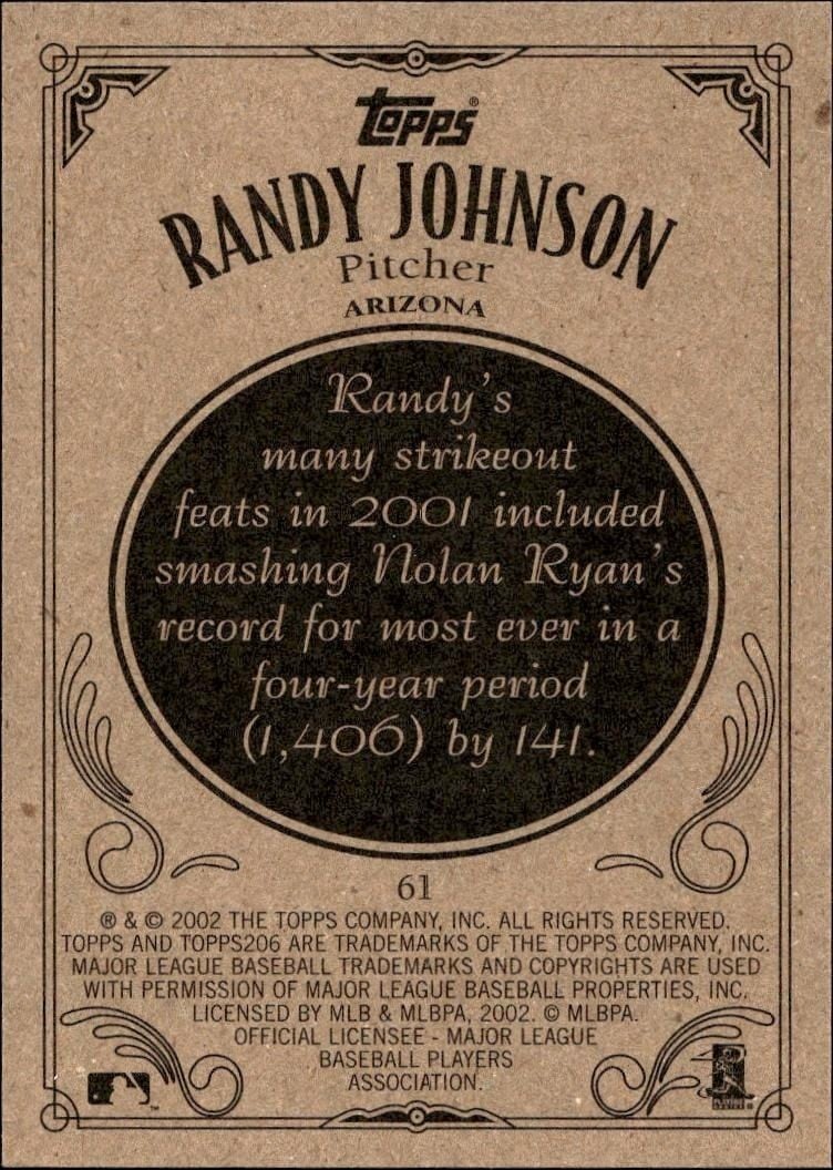2002 Topps 206 Randy Johnson #61 baseball trading card back
