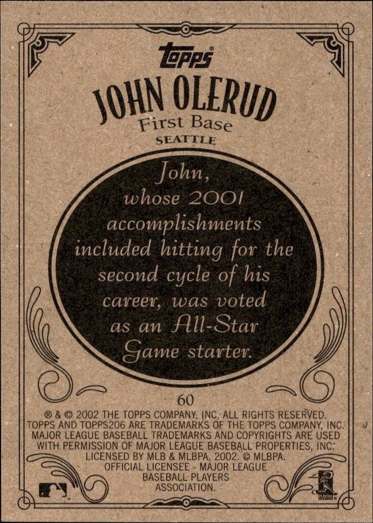 2002 Topps 206 John Olerud #60 baseball trading card back