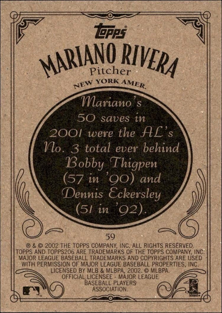 2002 Topps 206 Mariano Rivera #59 baseball trading card back