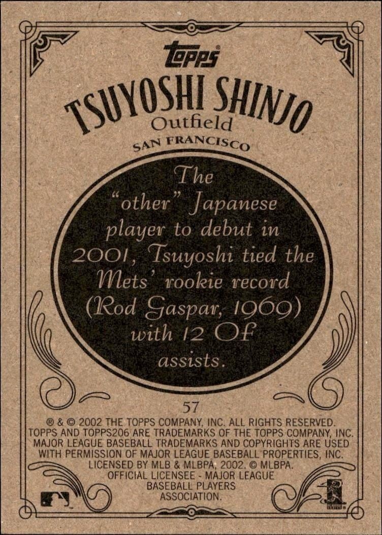 2002 Topps 206 Tsuyoshi Shinjo #57 baseball trading card back