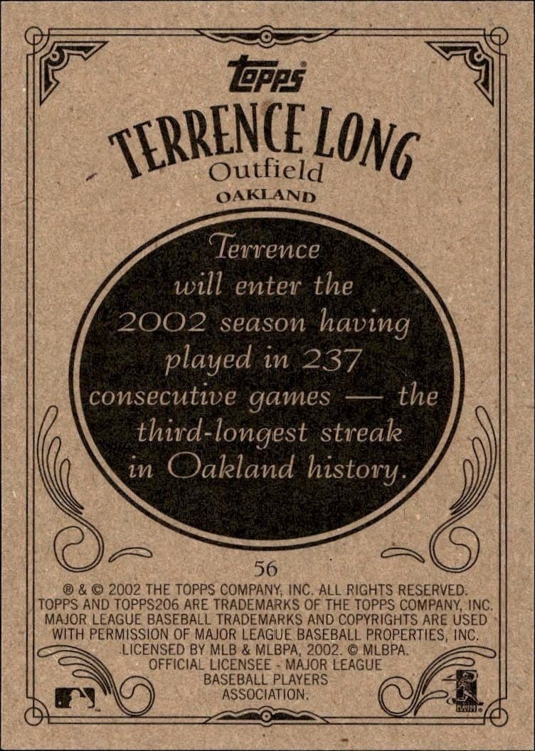 2002 Topps 206 Terrence Long #56 baseball trading card back