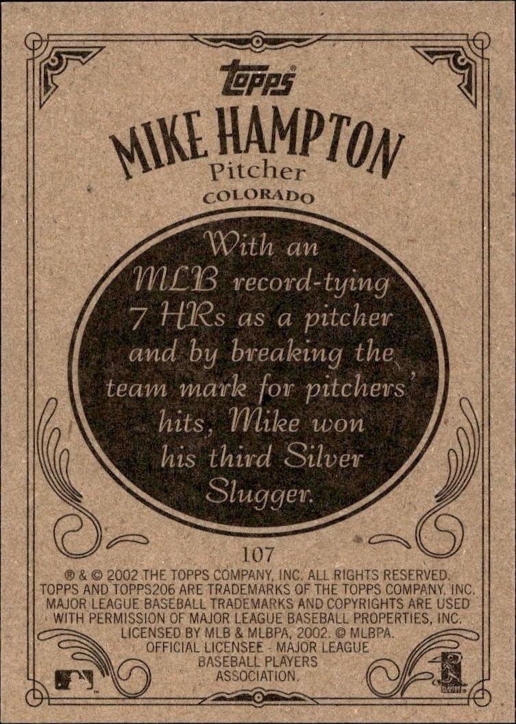 2002 Topps 206 Mike Hampton #107 baseball trading card back
