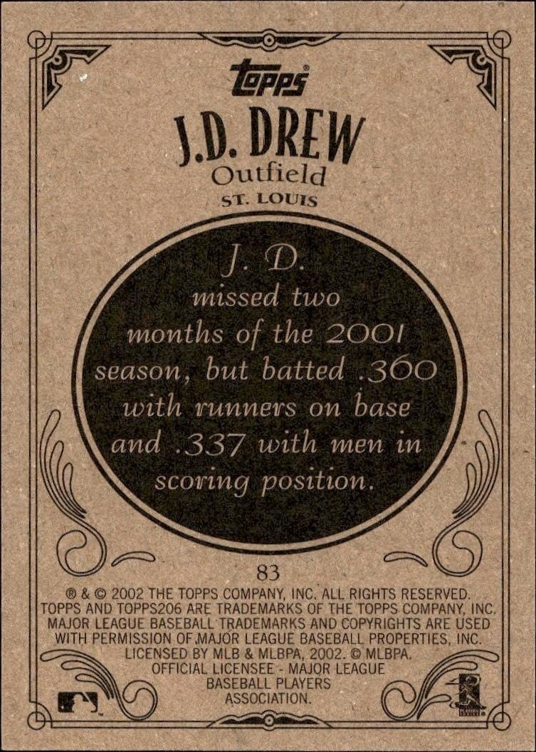 2002 Topps 206 J.D. Drew #83 baseball trading card back
