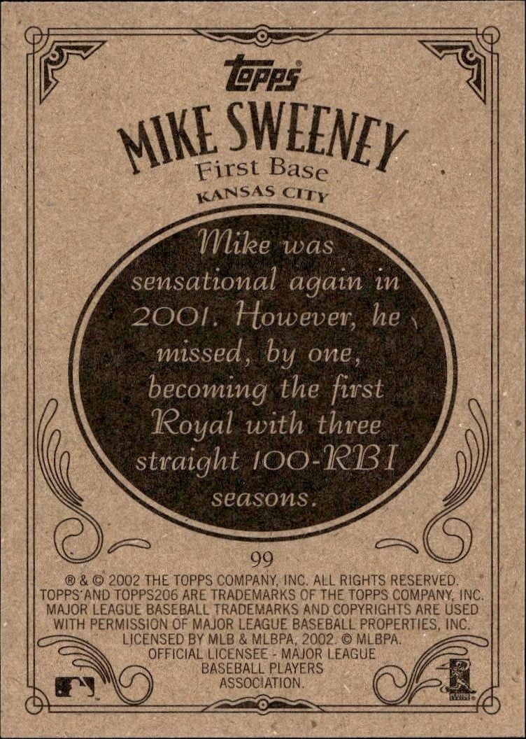 2002 Topps 206 Mike Sweeney #99 baseball trading card back