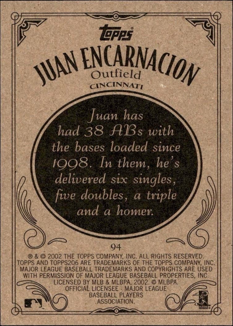 2002 Topps 206 Juan Encarnacion #94 baseball trading card back