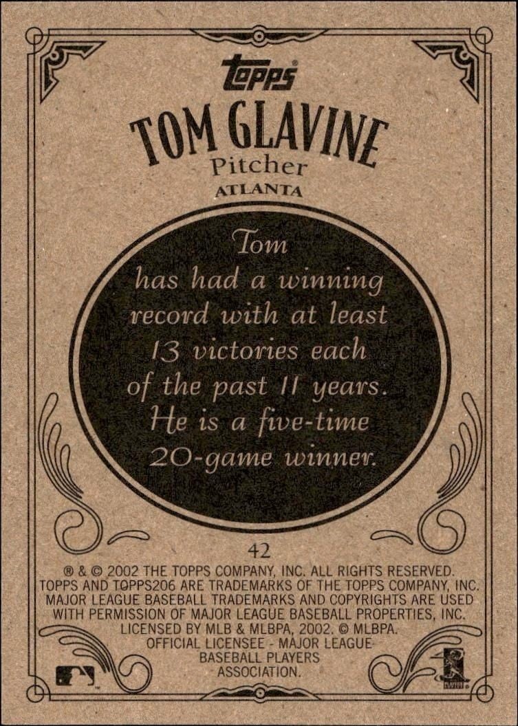 2002 Topps 206 Tom Glavine #42 baseball trading card back
