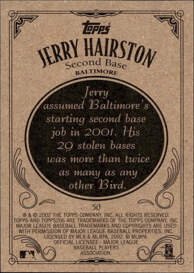 2002 Topps 206 Jerry Hairston #50 baseball trading card back