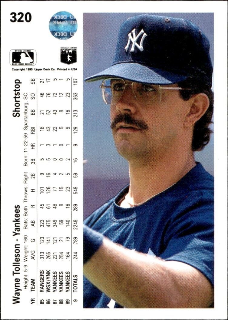 1990 Upper Deck Wayne Tolleson #320 baseball trading card back