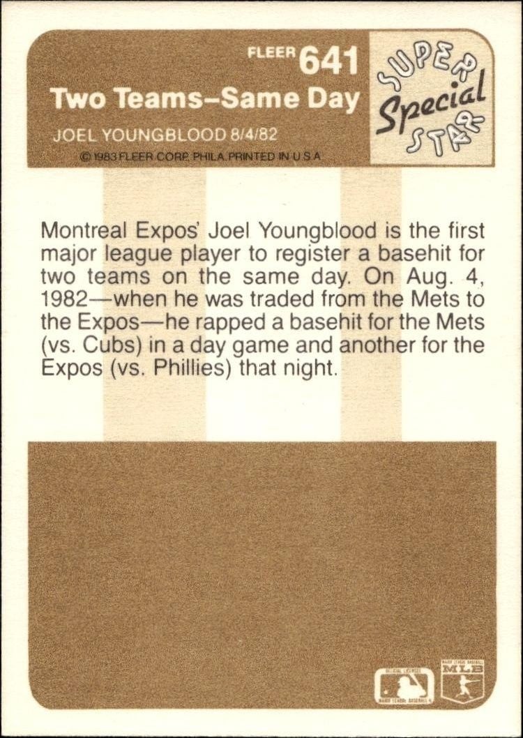1983 Fleer Joel Youngblood #641 baseball trading card back