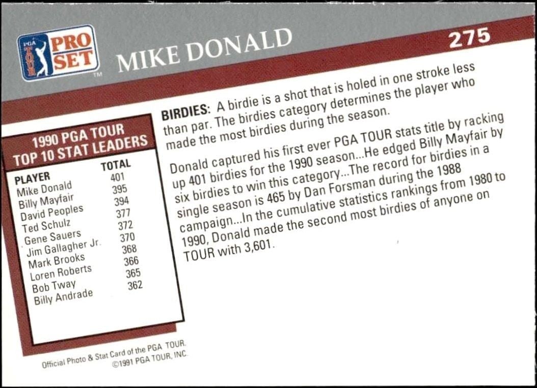 1991 Pro Set Pga Tour Mike Donald #275 golf trading card back