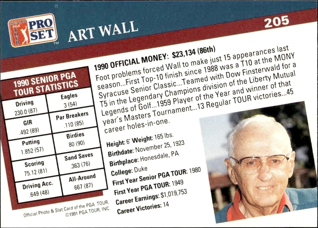 1991 Pro Set Pga Tour Art Wall #205 golf trading card back